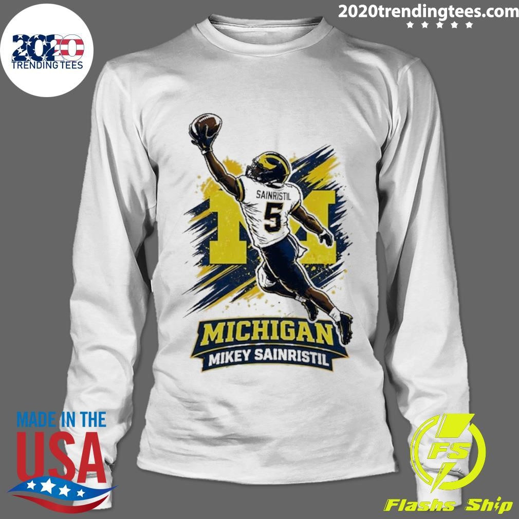 Mikey Sainristil Catching Graphic Michigan Wolverines Shirt