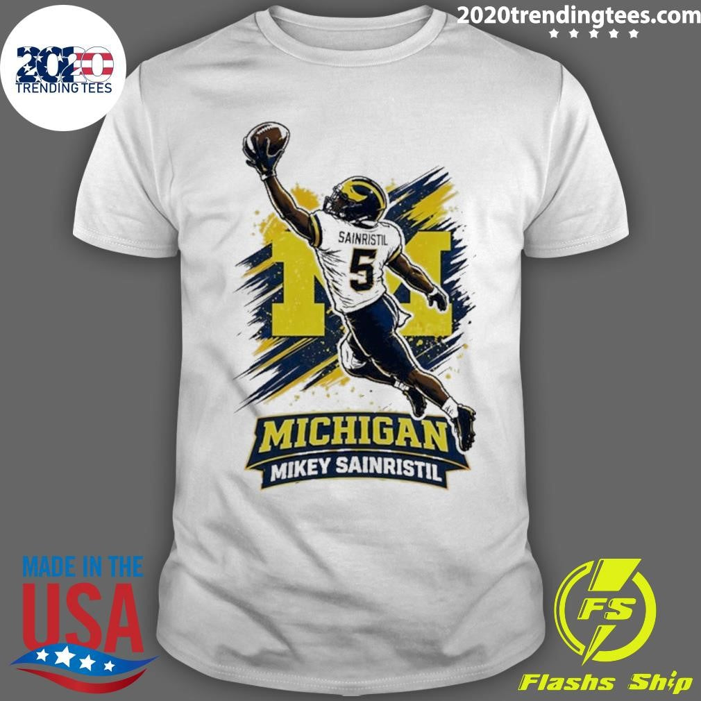 Mikey Sainristil Catching Graphic Michigan Wolverines Shirt