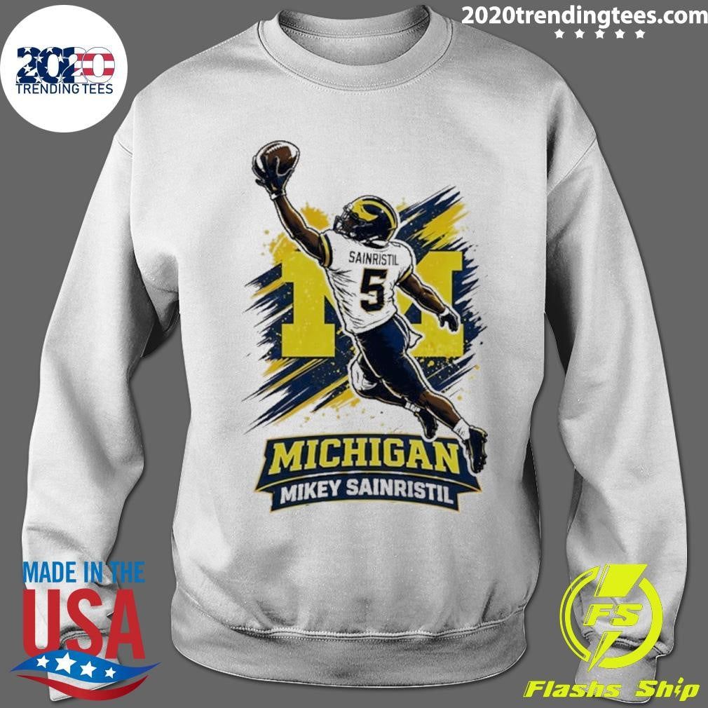 Mikey Sainristil Catching Graphic Michigan Wolverines Shirt
