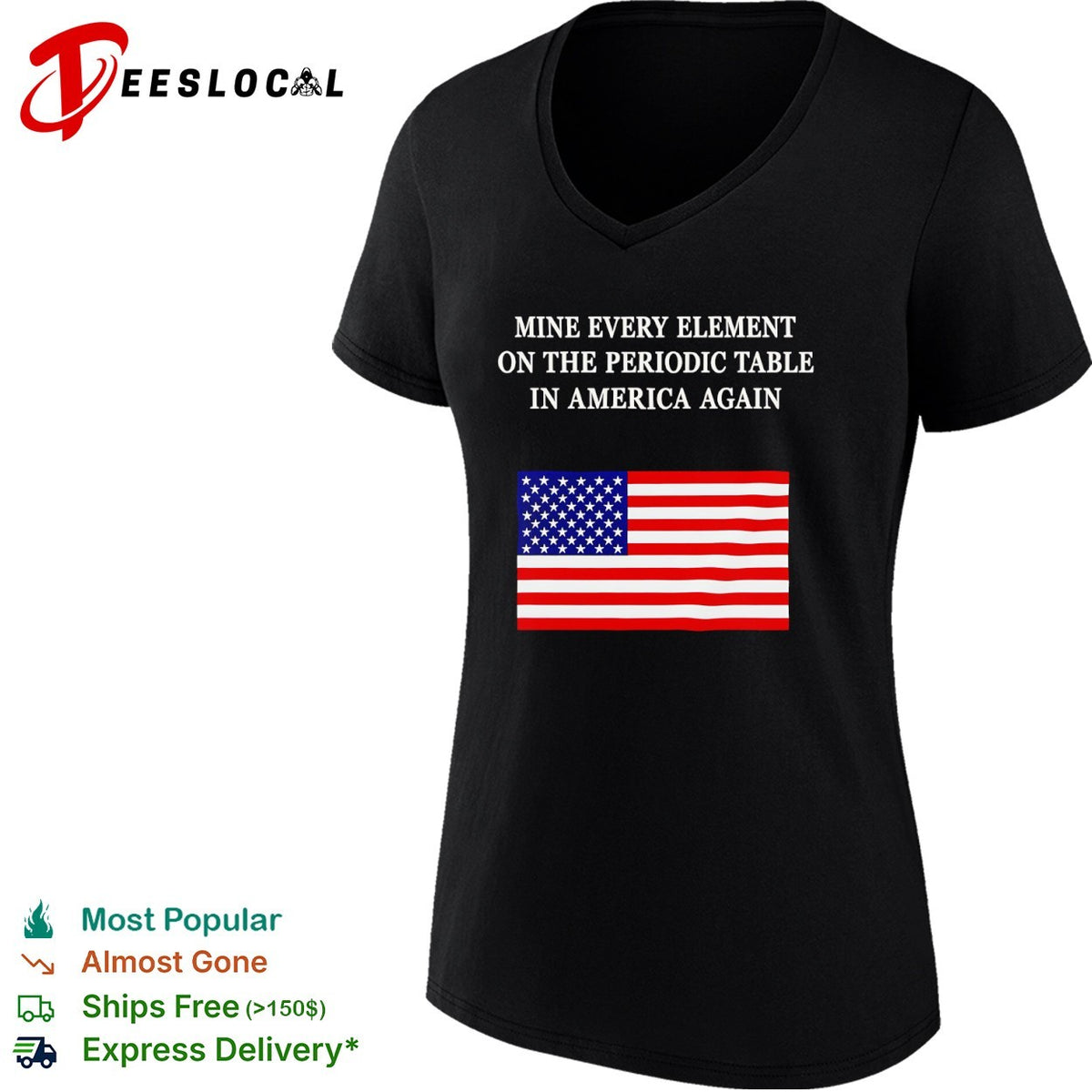 Mine every element on the periodic table in America flag shirt