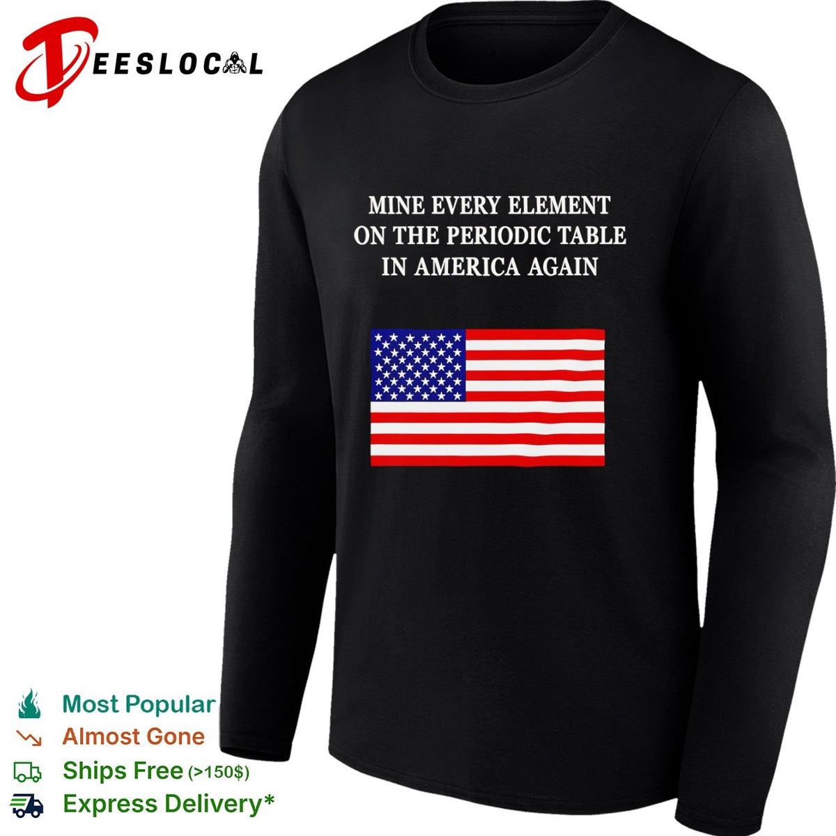 Mine every element on the periodic table in America flag shirt