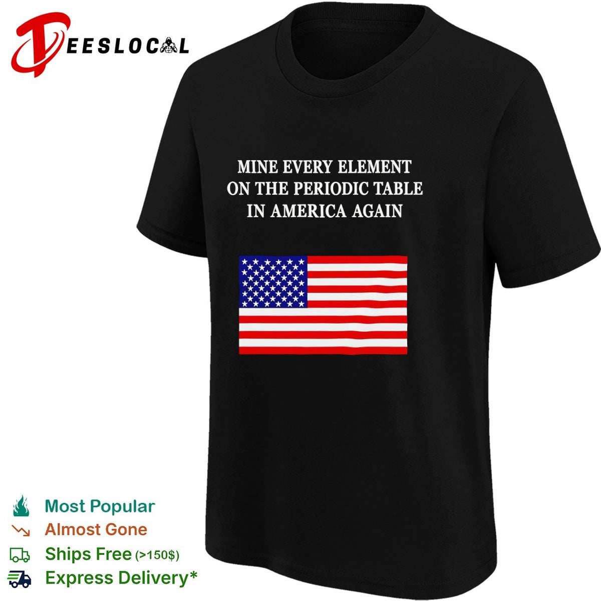 Mine every element on the periodic table in America flag shirt