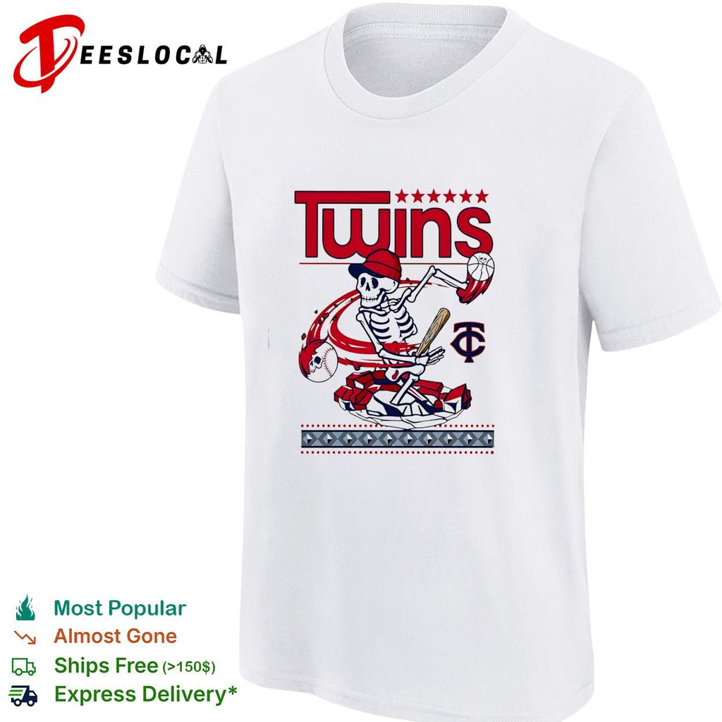 Minnesota Twins skeleton baseball player batting vintage art shirt
