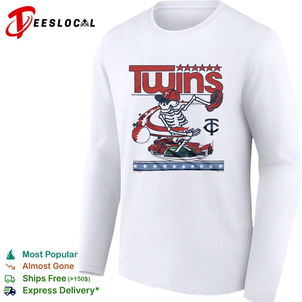 Minnesota Twins x Grateful Dead skeleton skateboard MLB graphic shirt