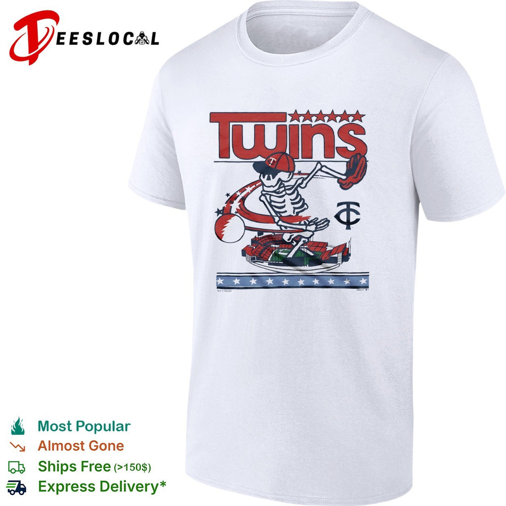 Minnesota Twins x Grateful Dead skeleton skateboard MLB graphic shirt
