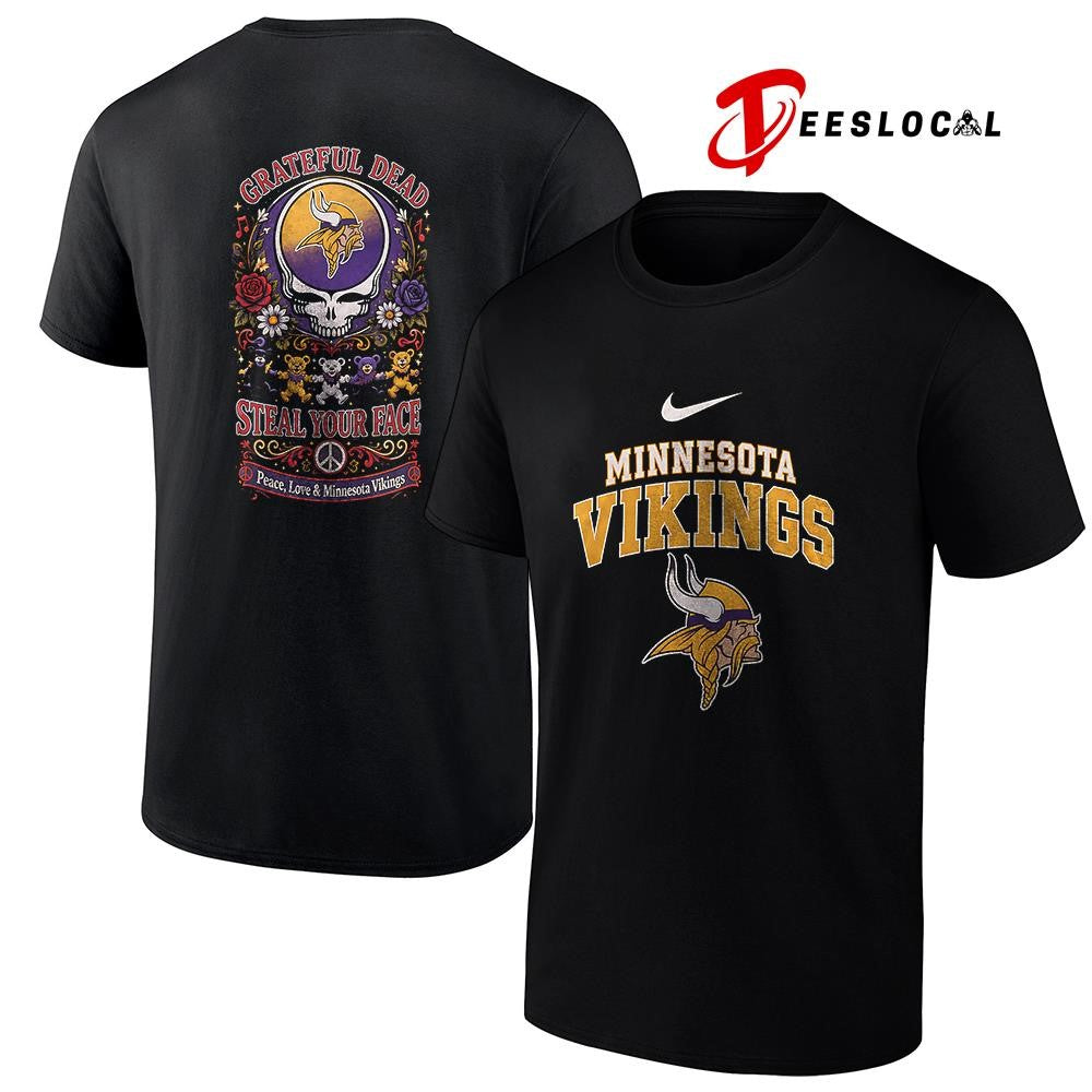 Minnesota Vikings x Grateful Dead steal your face peace love logo shirt
