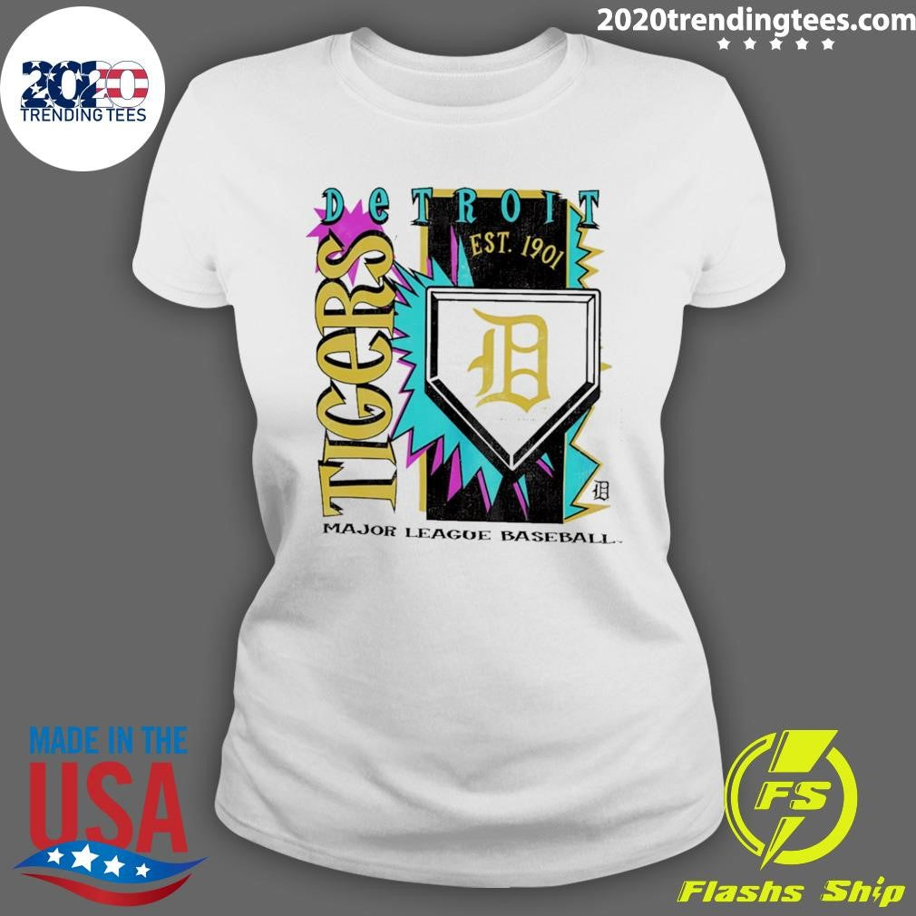 Mitchell & Ness Detroit Tigers White Cooperstown Neon Field Shock Baseball Tee Shirt