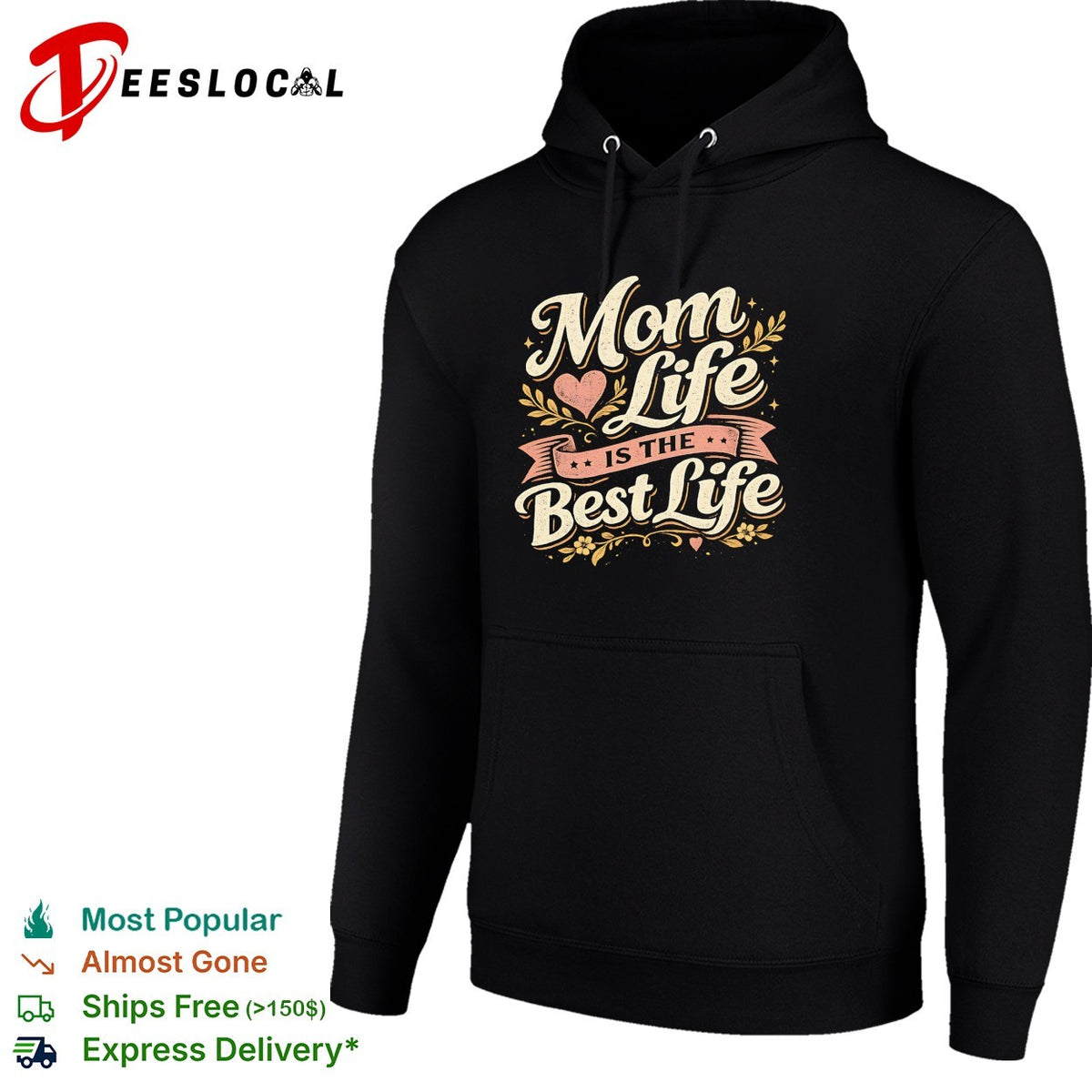 Mom Life is the Best Life Floral Heart Ribbon Script Text Design Quote shirt