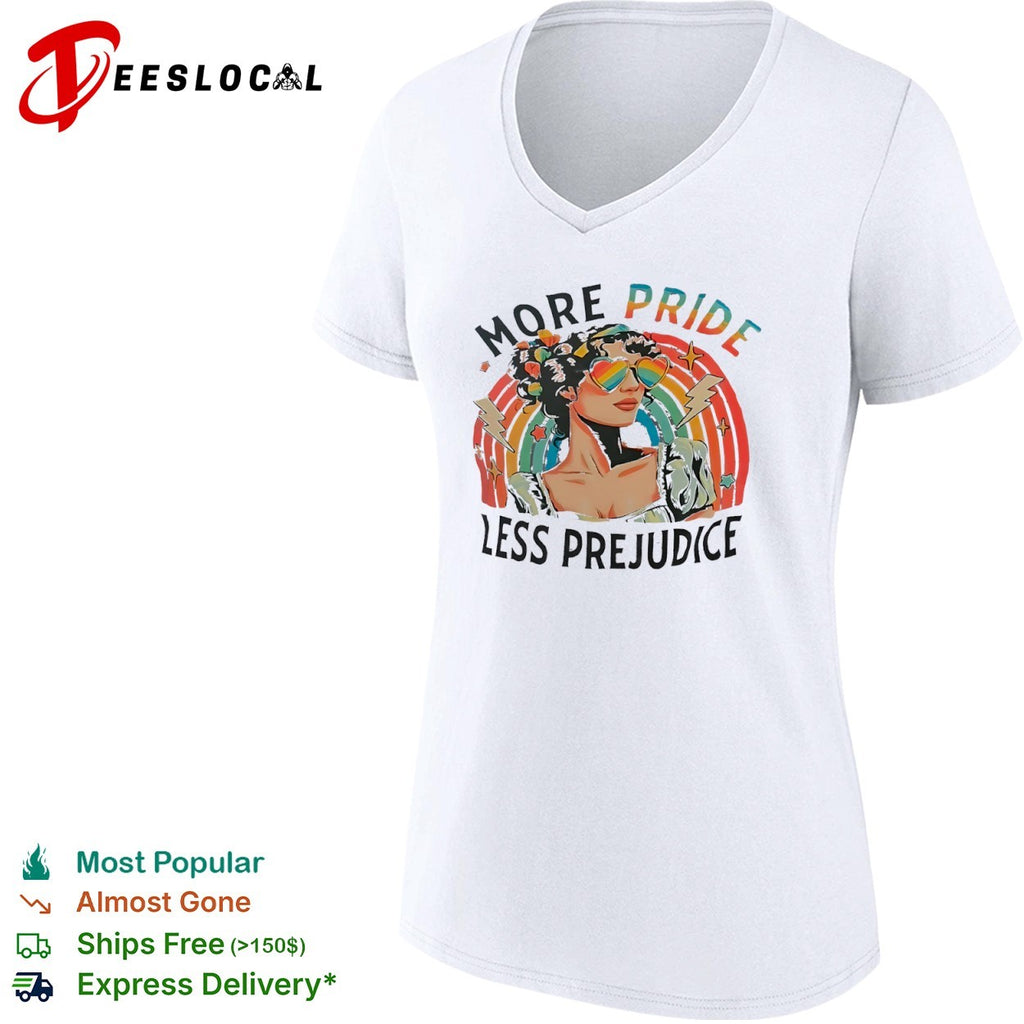 More Pride Less Prejudice Rainbow Heart Sunglasses Pride Month Themed Adult shirt