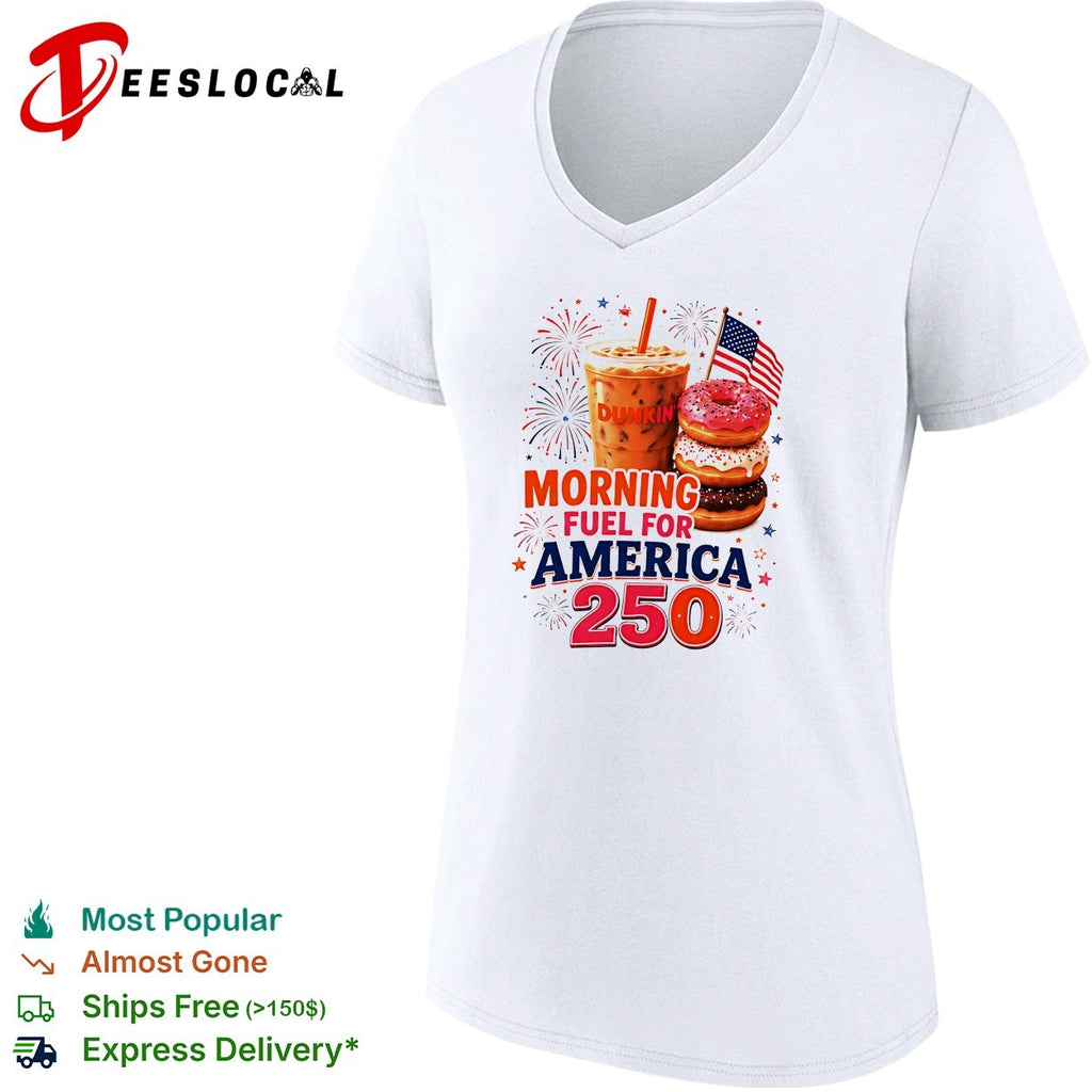 Morning fuel for America 250 iced coffee and donuts patriotic fireworks shirt