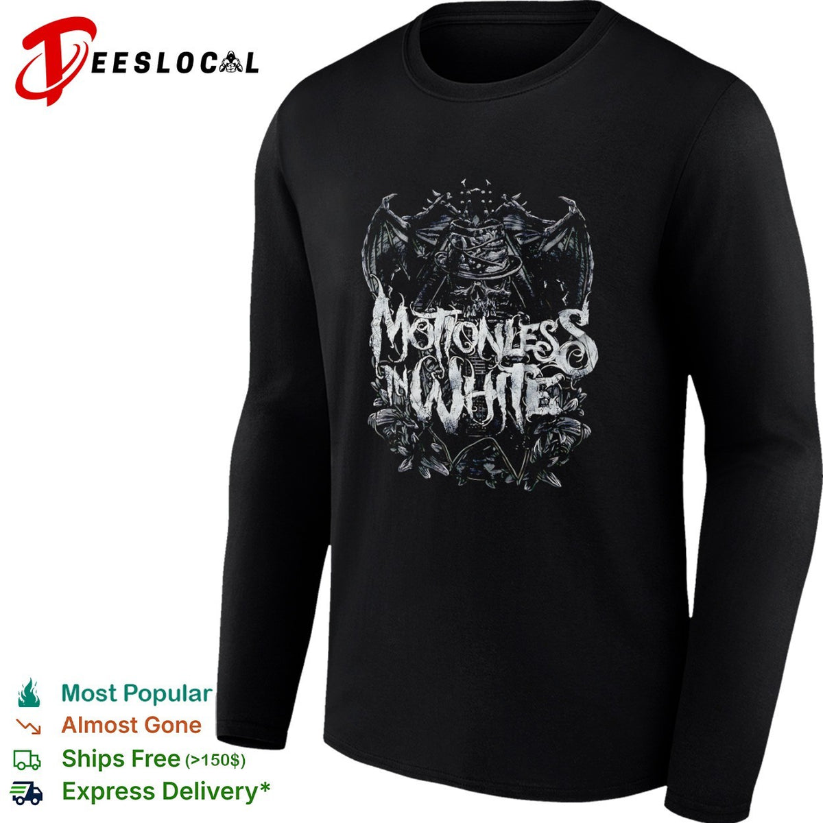 Motionless in White Band Skull Wing Hat Logo shirt