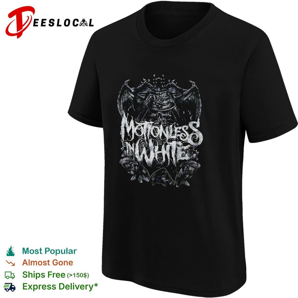 Motionless in White Band Skull Wing Hat Logo shirt