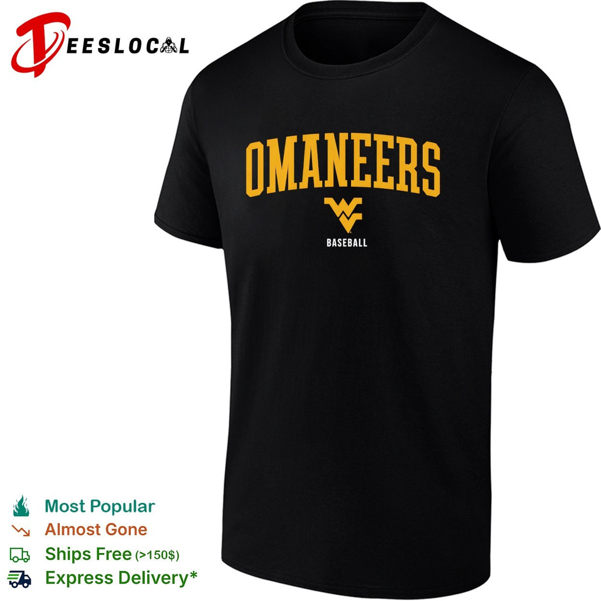 Mountaineers West Virginia University WVU Baseball official team logo text shirt