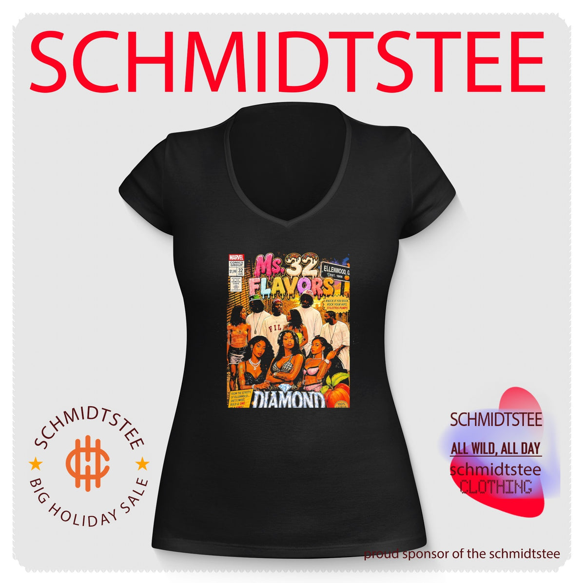 Ms 32 Flavors Diamond gangsta comic book cover style shirt