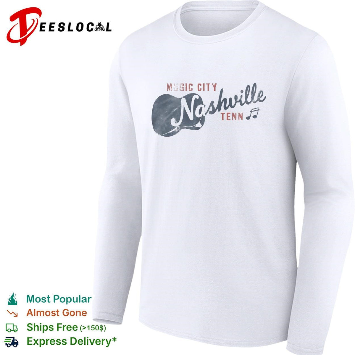 Music city guitar silhouette vintage badge shirt
