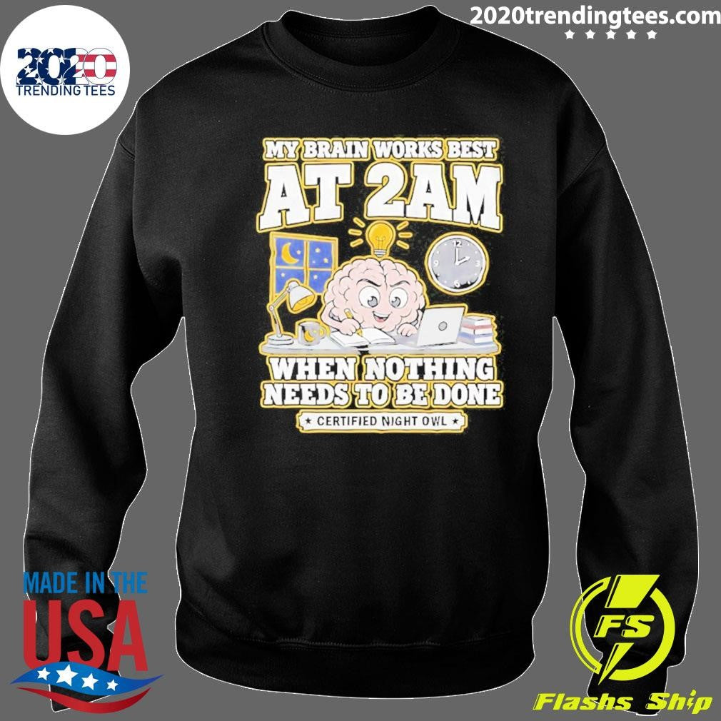 My Brain Works Best At 2 Am When Nothing Needs To Be Done Certified Night Owl Tee Shirt