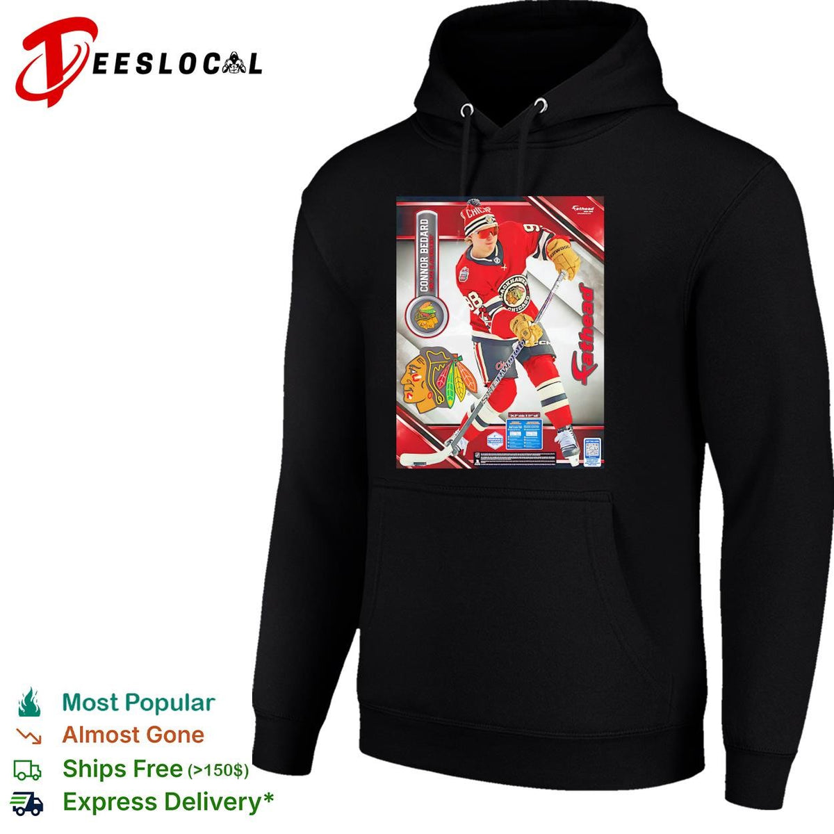Connor Bedard Chicago Blackhawks hockey goalie action team photo poster shirt