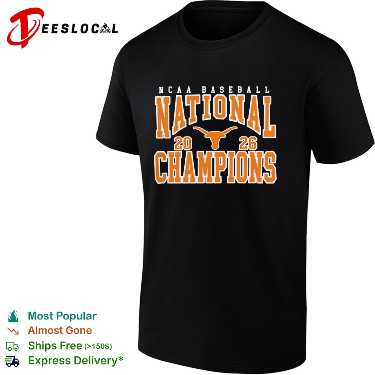 NCAA Baseball National Champions 2026 Texas Longhorns Logo Text Design shirt
