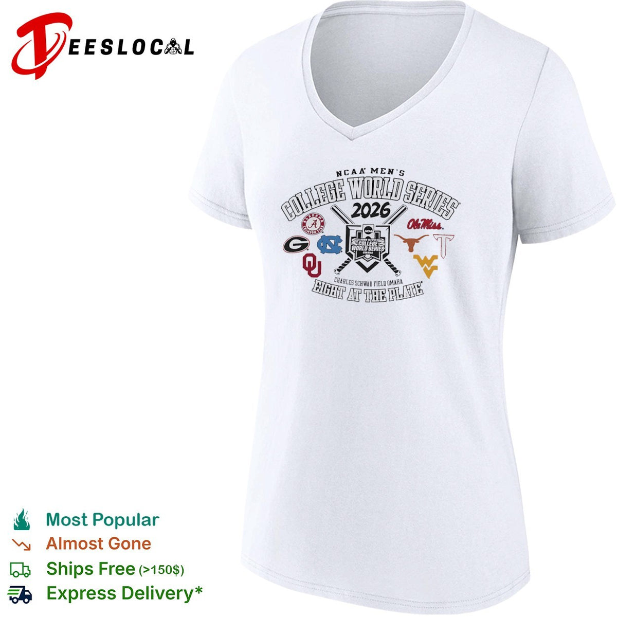 NCAA Men’s College World Series 2026 eight at the plate Charles Schwab field Omaha shirt