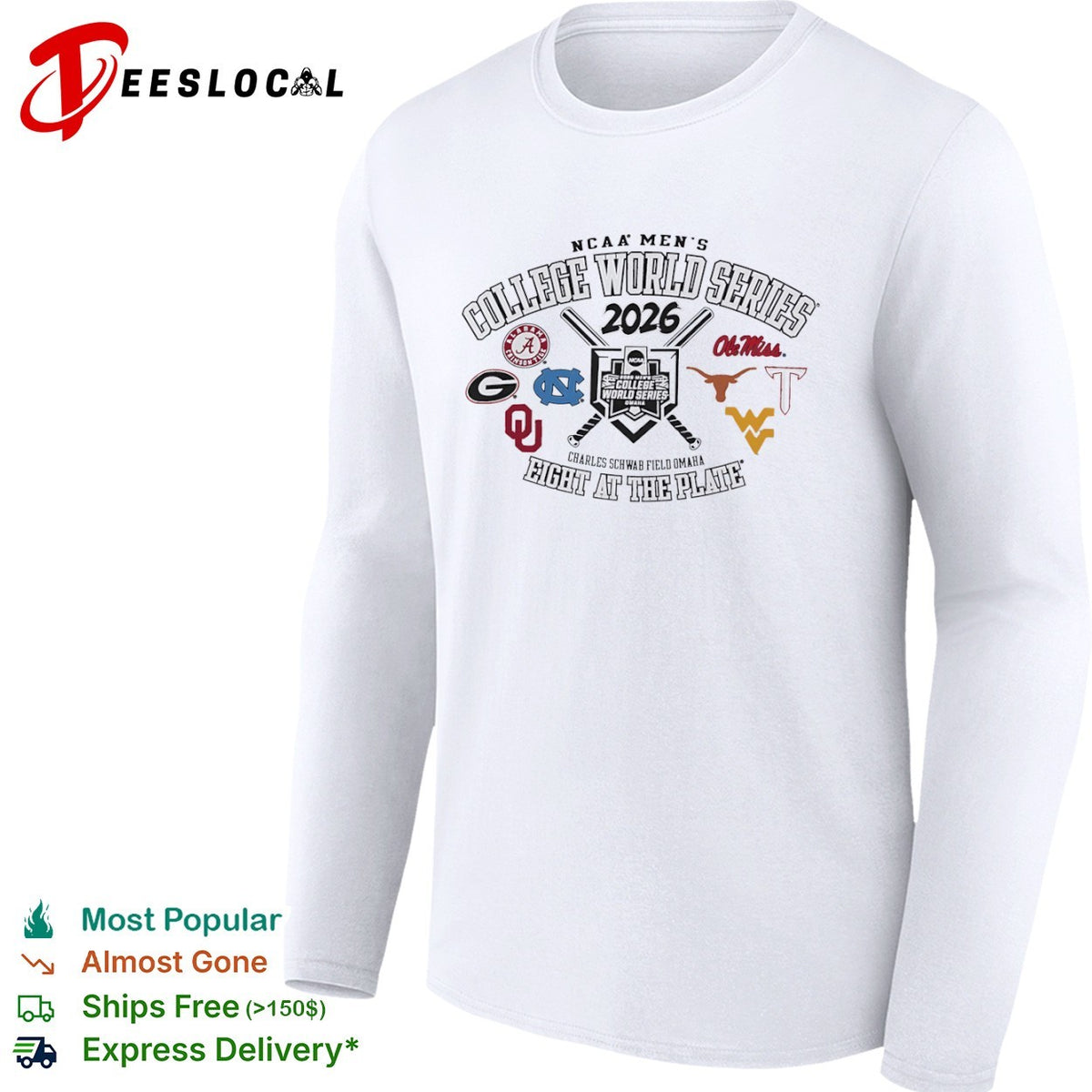 NCAA Men’s College World Series 2026 eight at the plate Charles Schwab field Omaha shirt