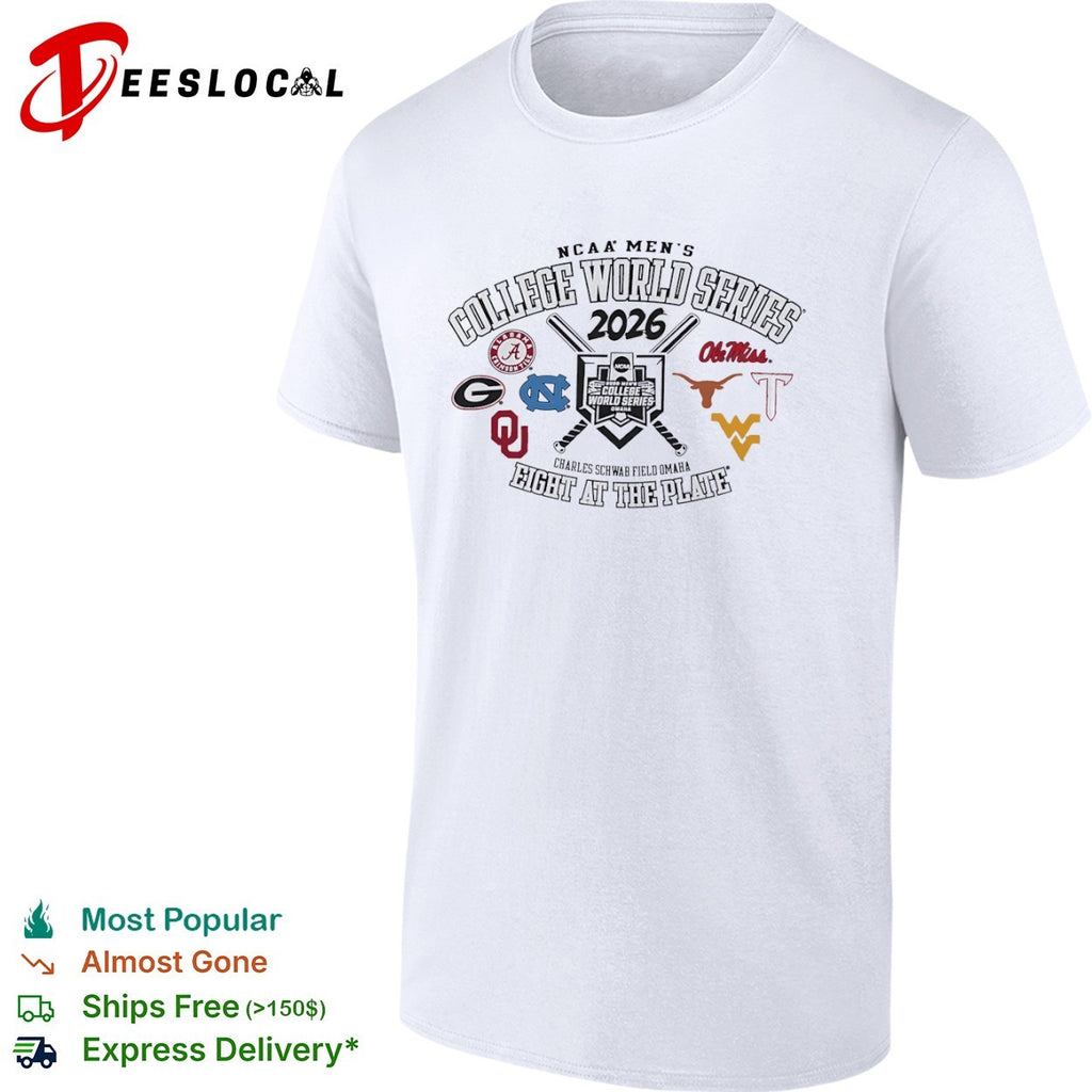 NCAA Men’s College World Series 2026 eight at the plate Charles Schwab field Omaha shirt