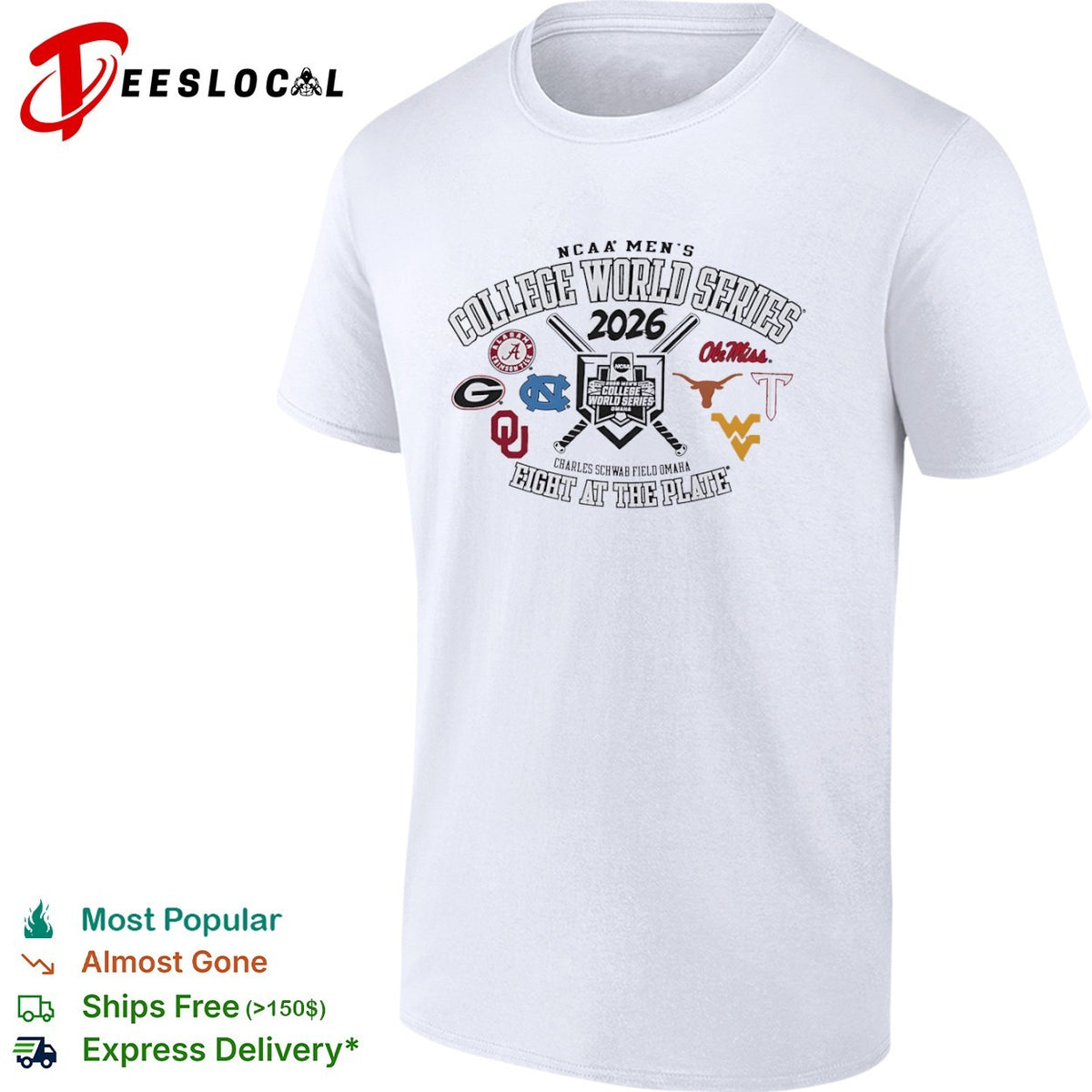 NCAA Men’s College World Series 2026 eight at the plate Charles Schwab field Omaha shirt