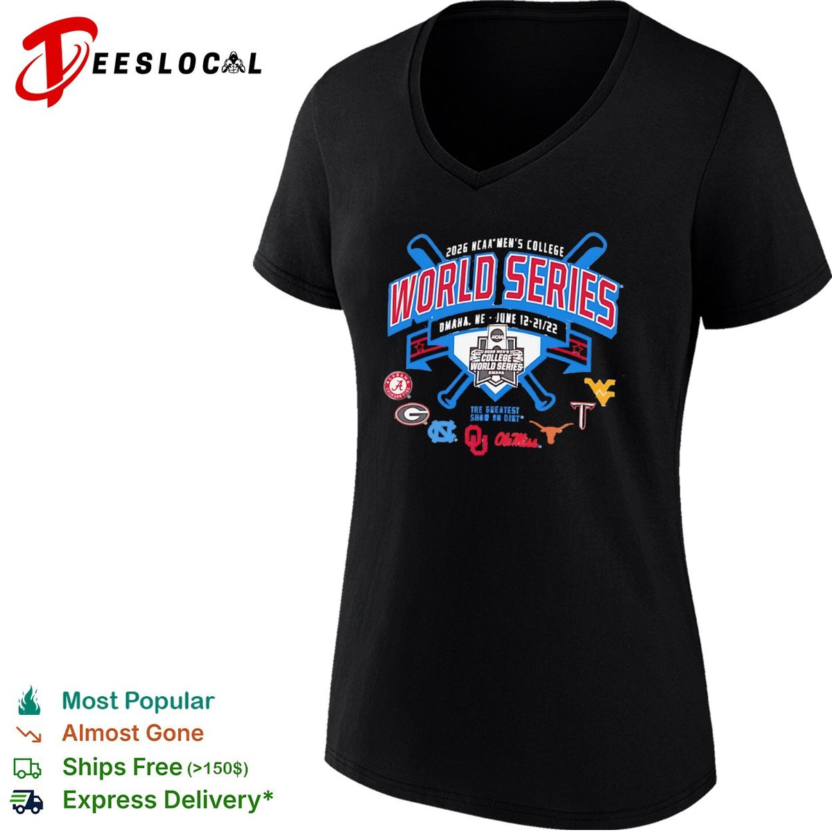 NCAA Men’s College World Series 2026 eight team logos shirt