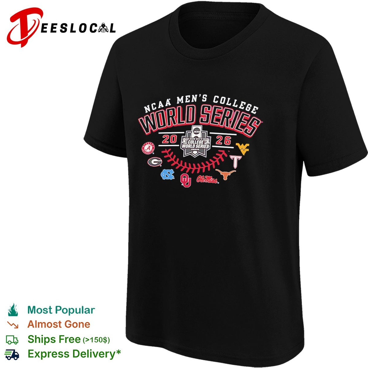 NCAA Men’s College World Series 2026 eight teams logo shirt
