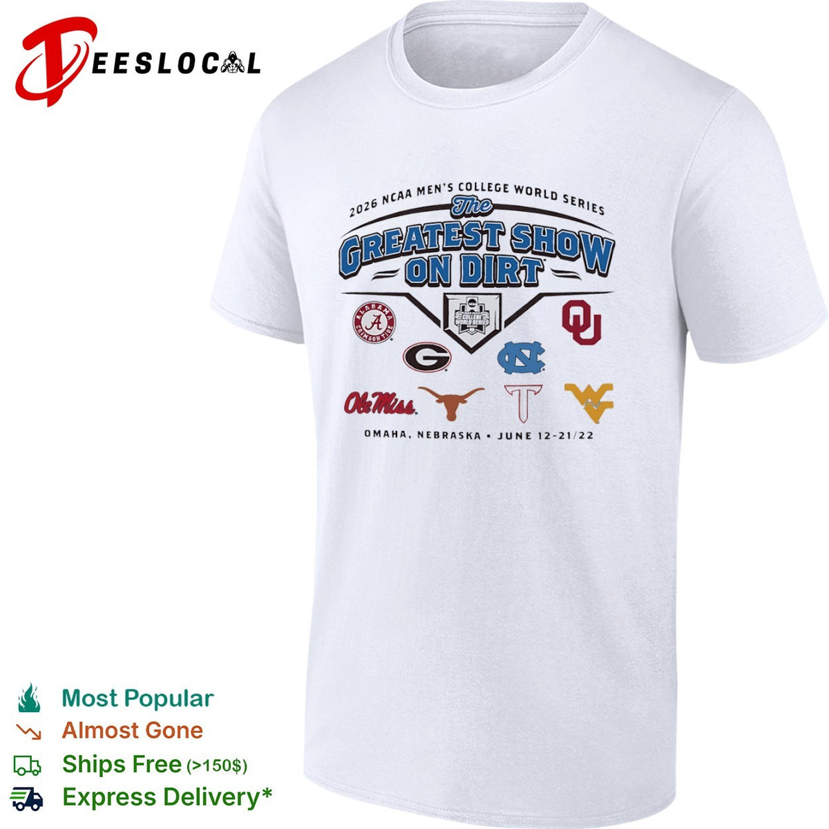 NCAA Men’s College World Series 2026 the greatest show on dirts Omaha Nebraska logos shirt