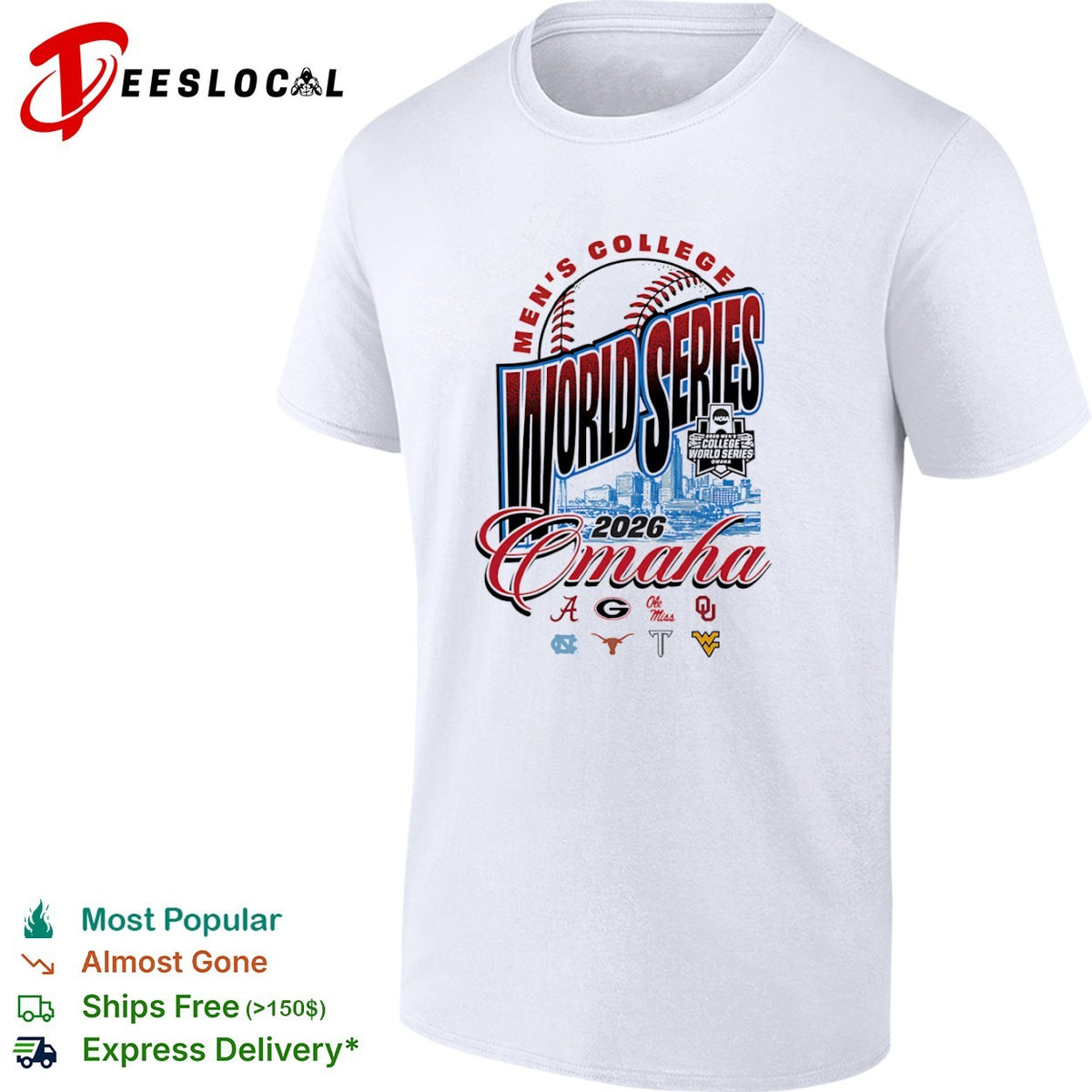 NCAA Mens College World Series city skyline 2026 Omaha shirt