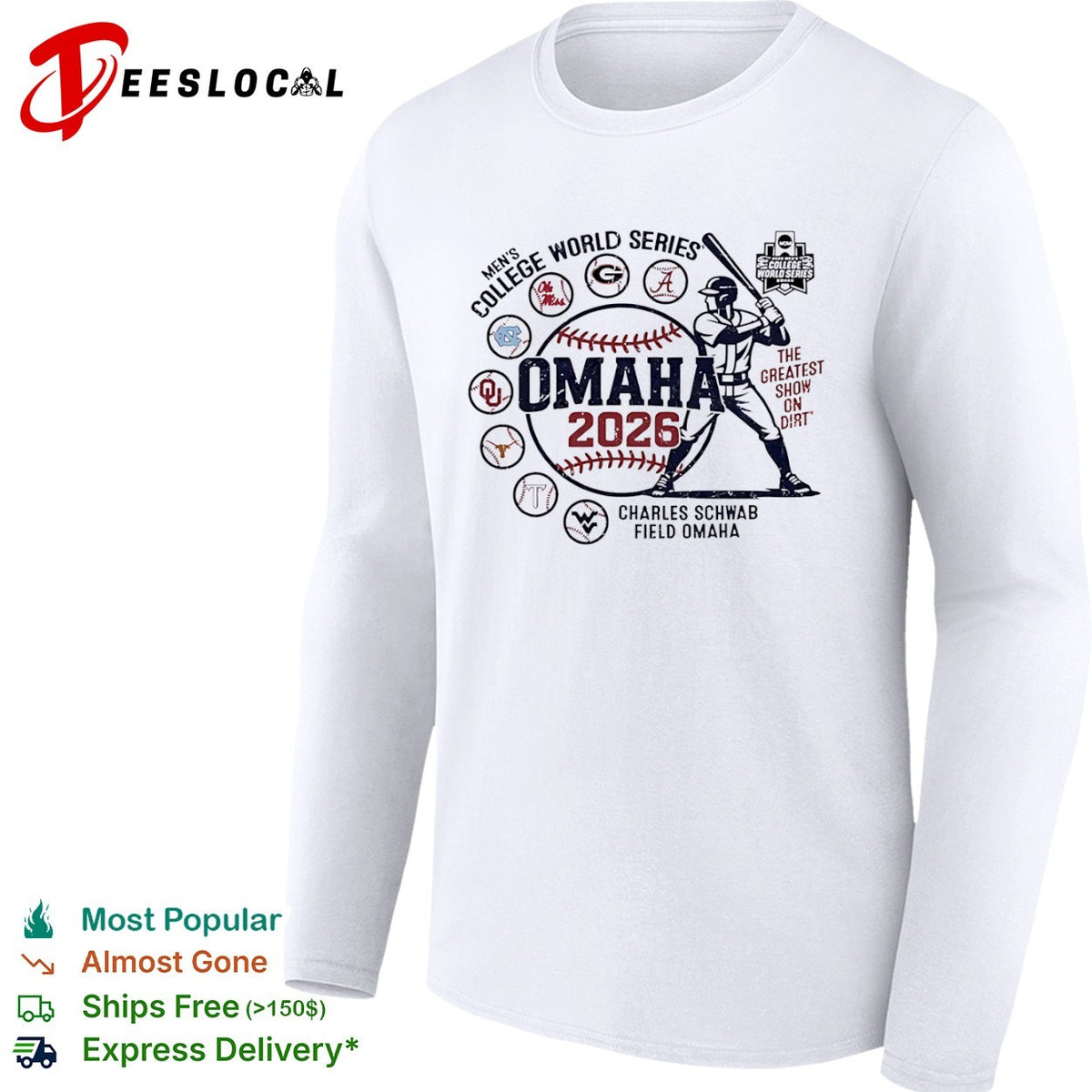 NCAA Mens College World Series the greatest show on dirt Omaha 2026 Charles Schwab Field shirt