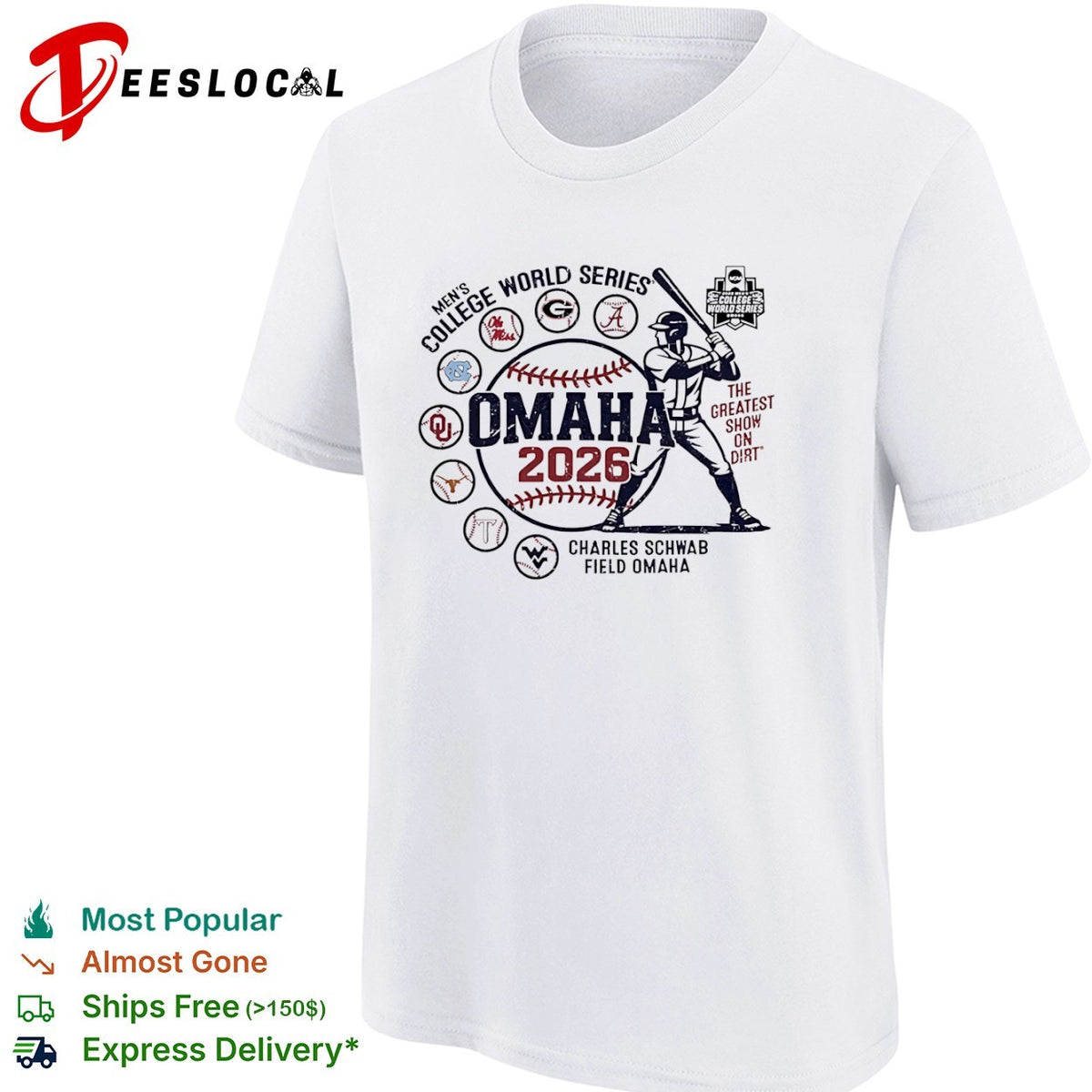 NCAA Mens College World Series the greatest show on dirt Omaha 2026 Charles Schwab Field shirt