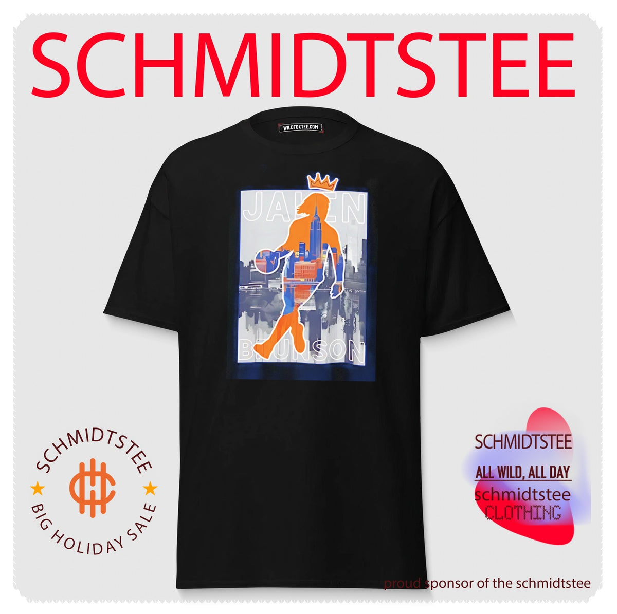 NY Knicks Jalen Brunson silhouette with New York City skyline graphic shirt