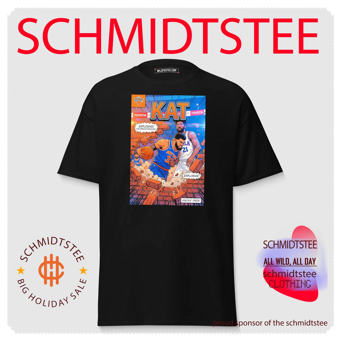 NY Knicks KAT Kat-Anthony Towns breaking brick wall illustrated comic style shirt