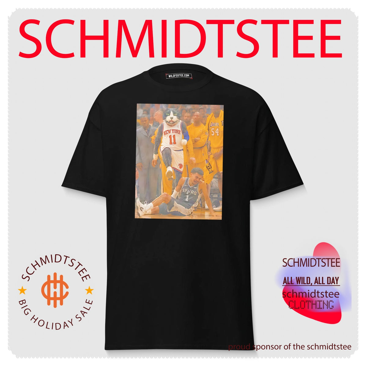 NY Knicks mascot kicking San Antonio Spurs shirt