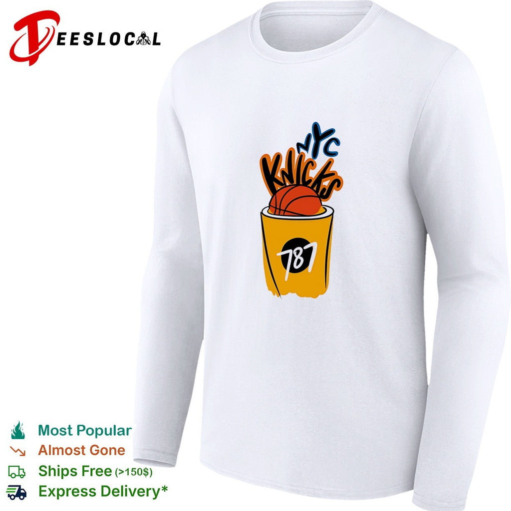NYC Knicks basketball cup 787 graffiti art white shirt