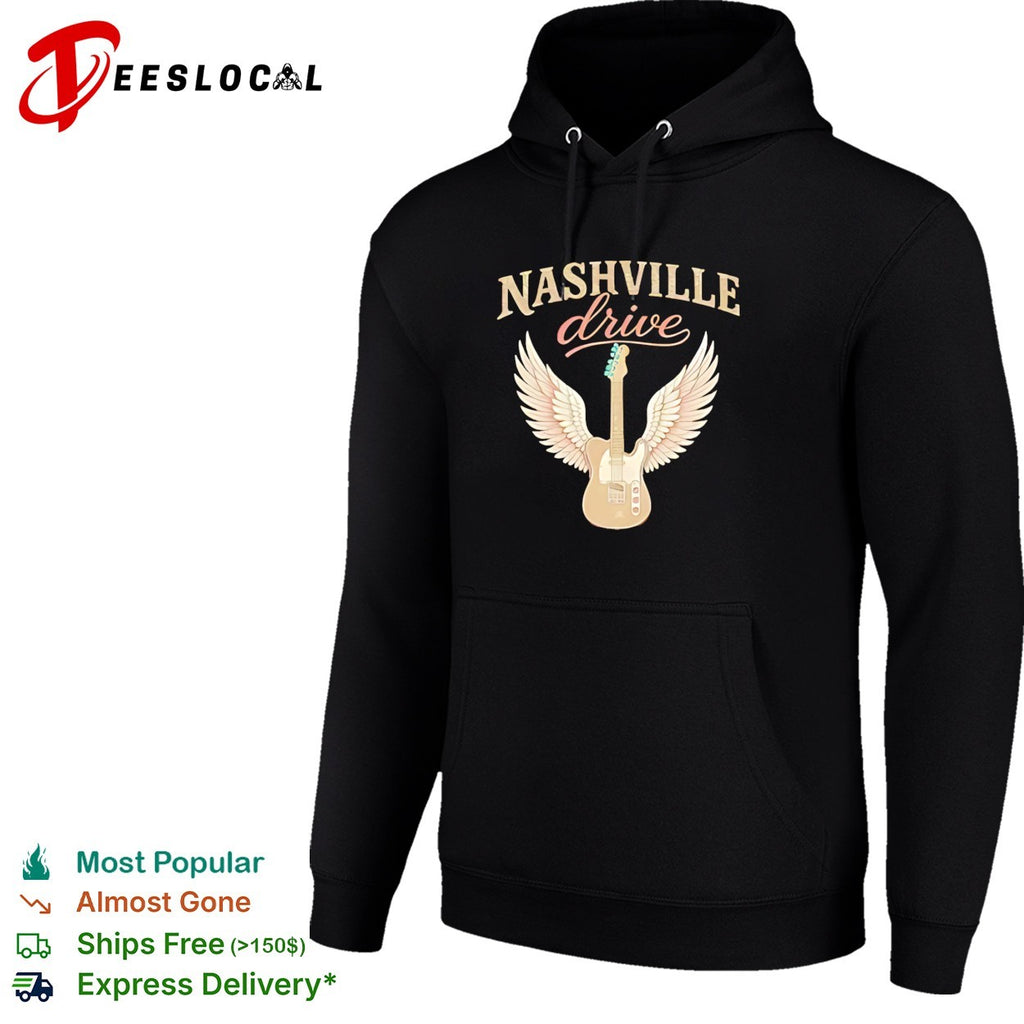 Nashville drive electric guitar with angel wings music theme shirt