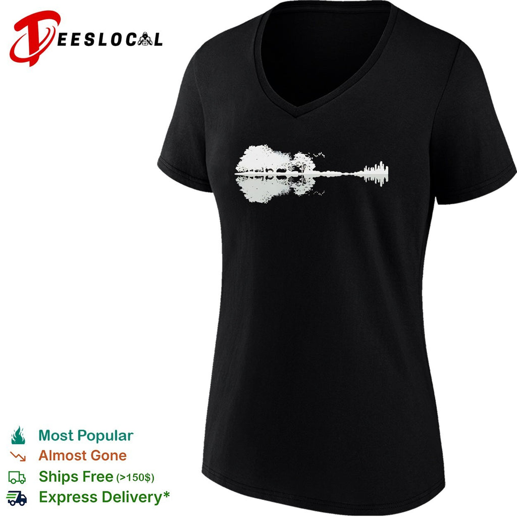 Nature and City Skyline Acoustic Guitar Silhouette Double Exposure Music Art shirt
