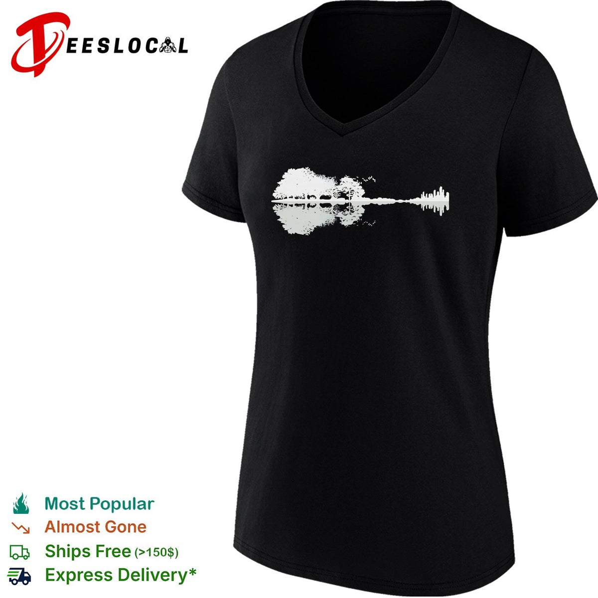 Nature and City Skyline Acoustic Guitar Silhouette Double Exposure Music Art shirt