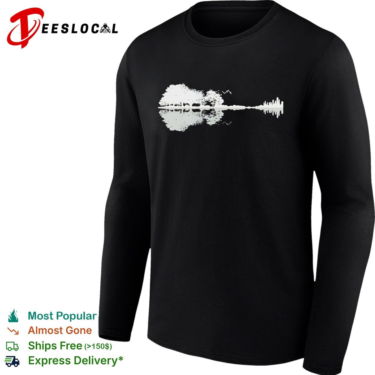 Nature and City Skyline Acoustic Guitar Silhouette Double Exposure Music Art shirt