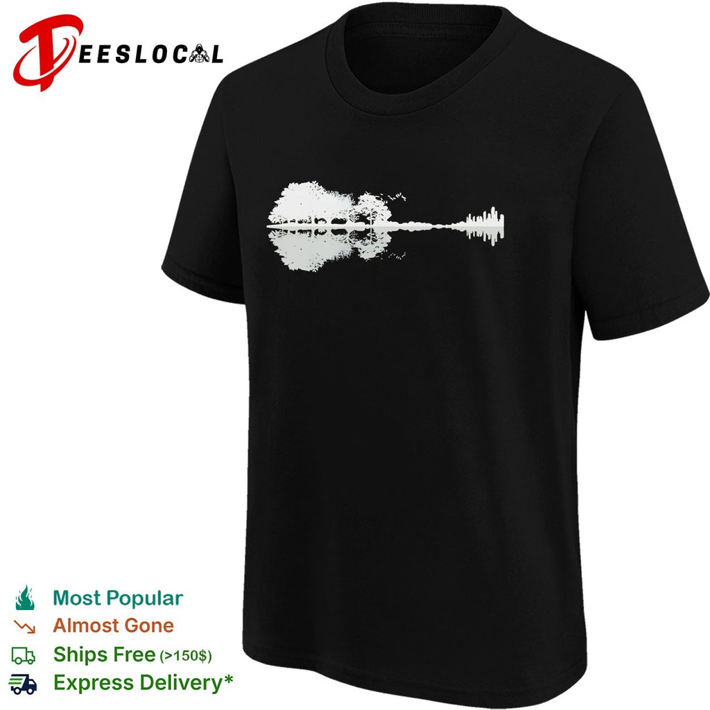 Nature and City Skyline Acoustic Guitar Silhouette Double Exposure Music Art shirt