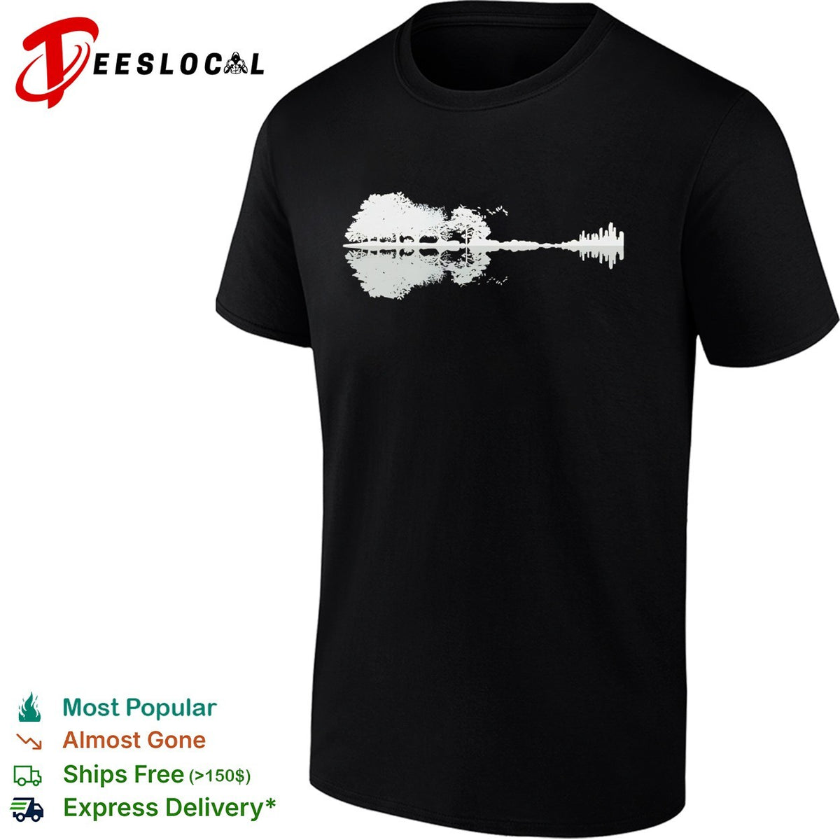 Nature and City Skyline Acoustic Guitar Silhouette Double Exposure Music Art shirt