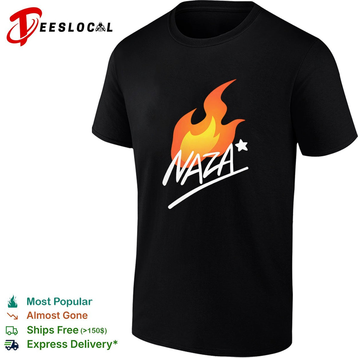 Naza flame graphic logo with star accent shirt
