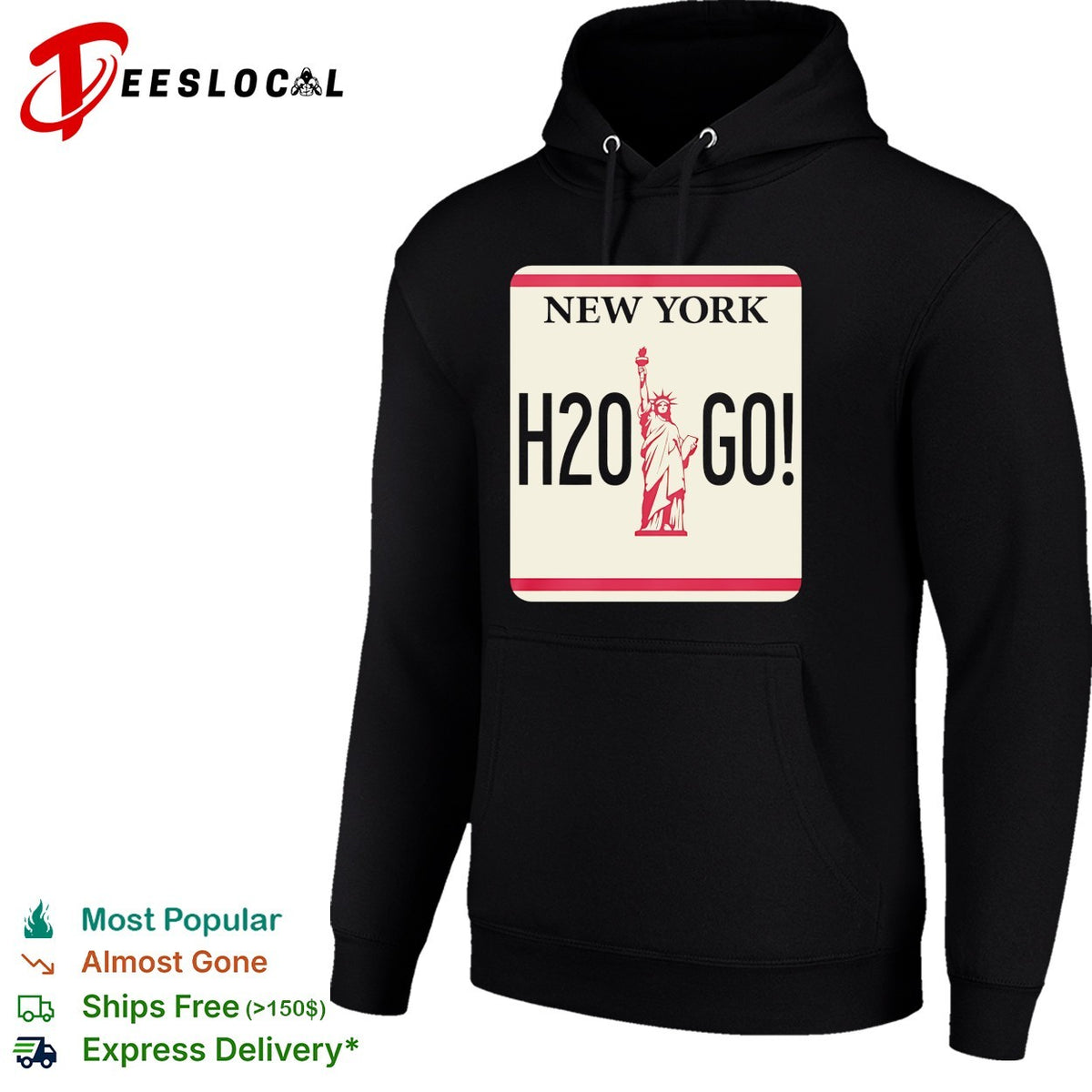 New York H2O Go Statue of Liberty license plate parody bold text shirt