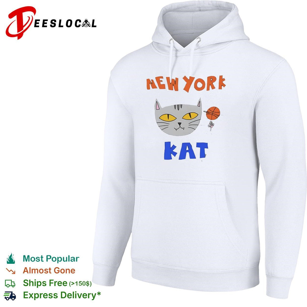New York Kat cat face with basketball hand drawn cartoon mascot graphic shirt