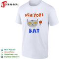 New York Kat cat face with basketball hand drawn cartoon mascot graphic shirt