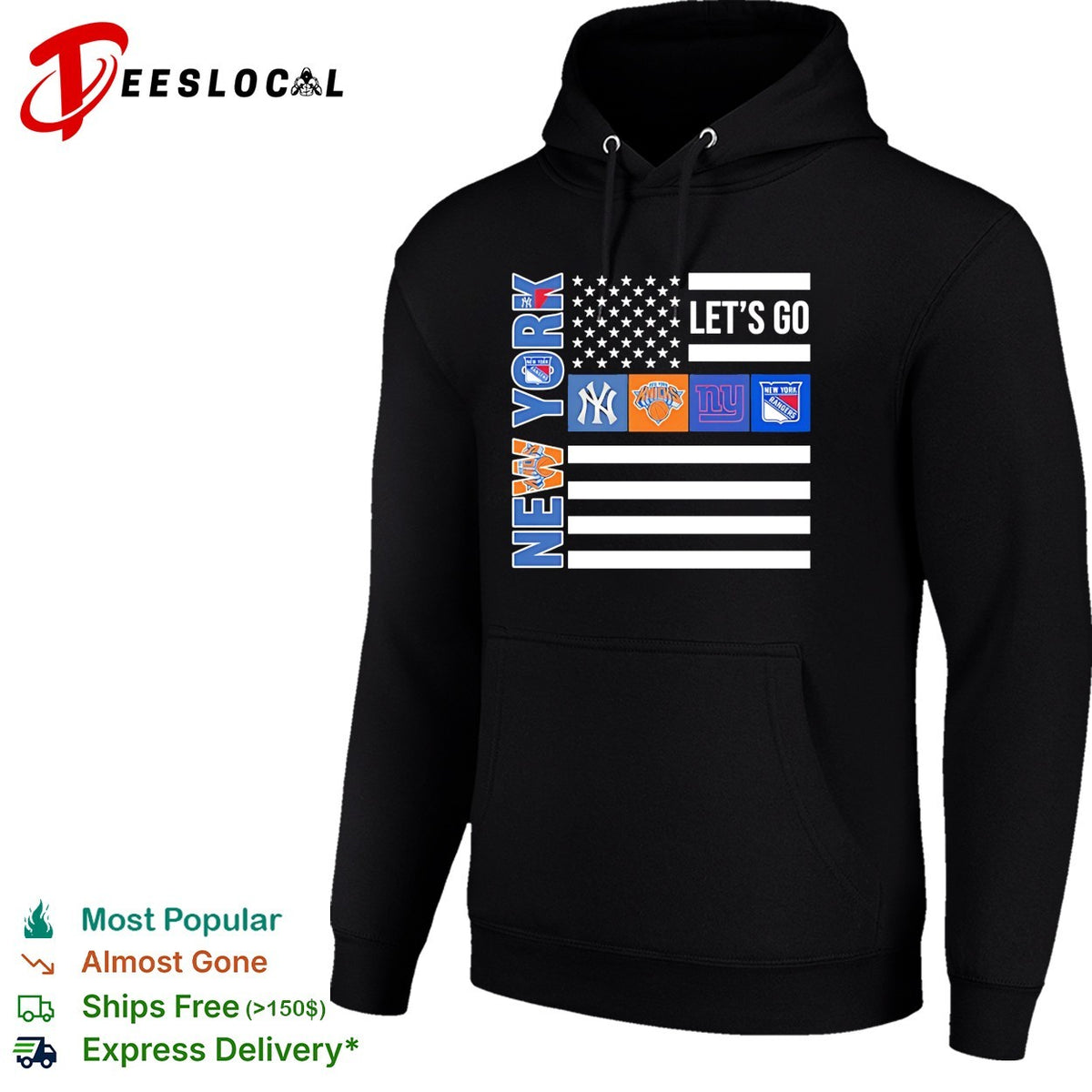 New York Sport Teams Yankees Knicks Giants Rangers American flag shirt
