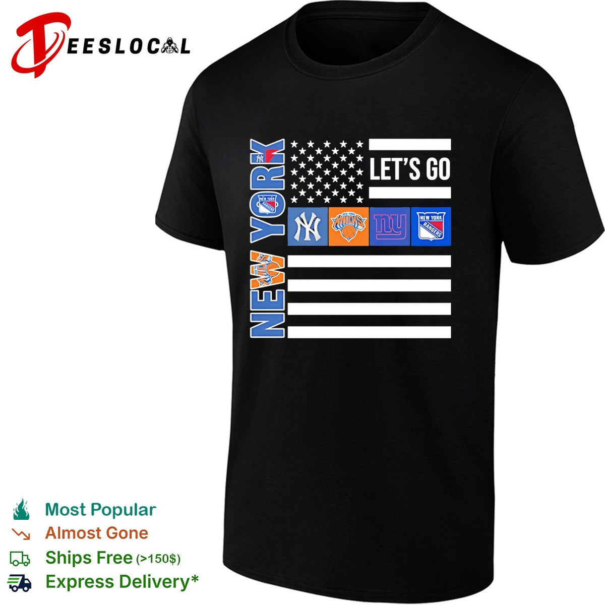 New York Sport Teams Yankees Knicks Giants Rangers American flag shirt