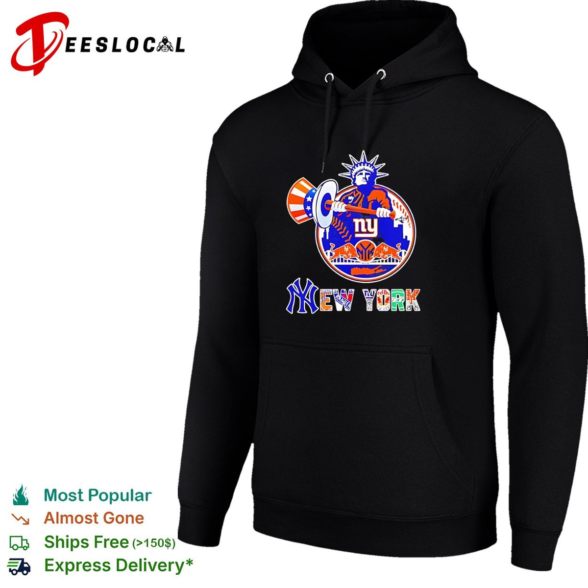 New York Yankees Mets Knicks Rangers Statue of Liberty logo funny shirt