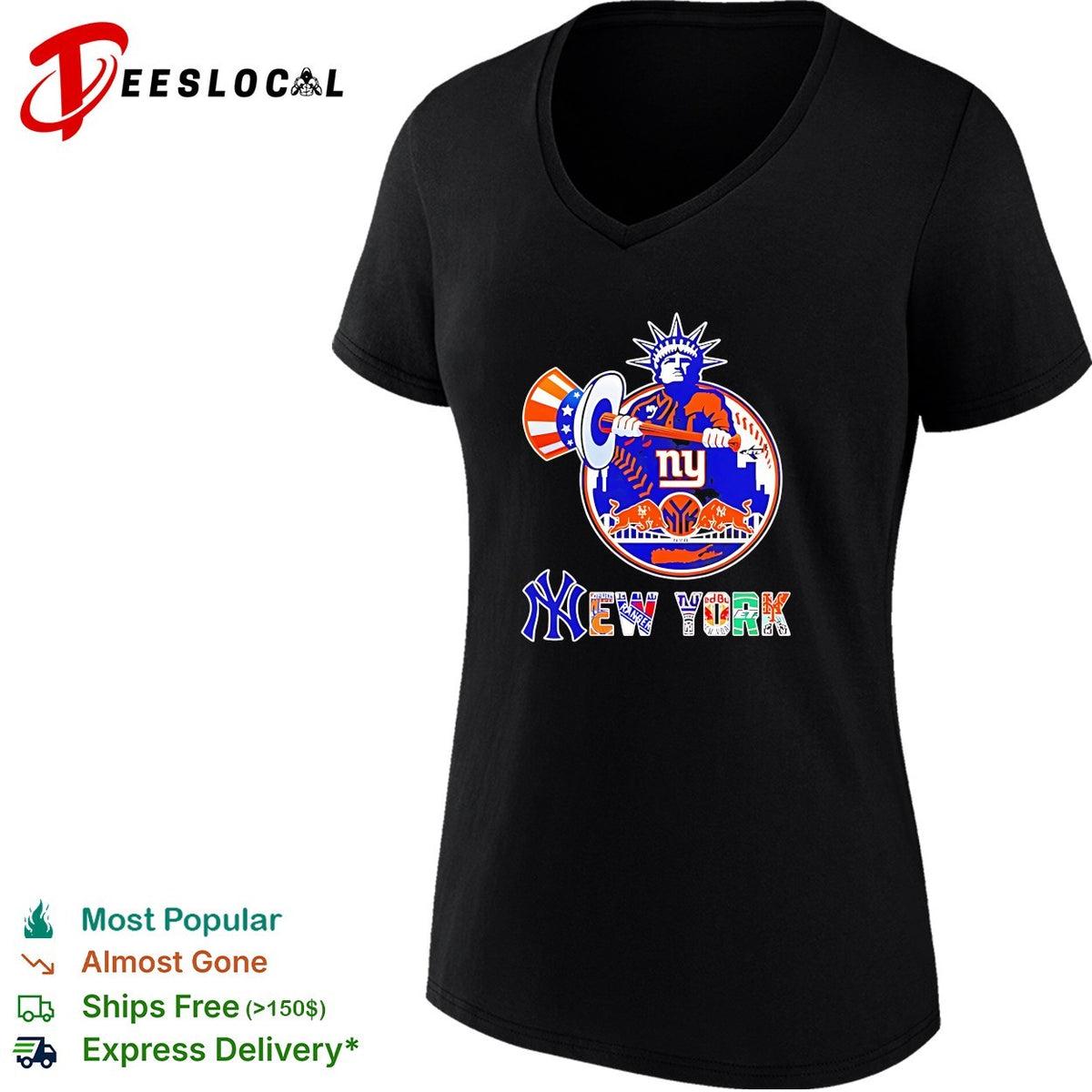 New York Yankees Mets Knicks Rangers Statue of Liberty logo funny shirt